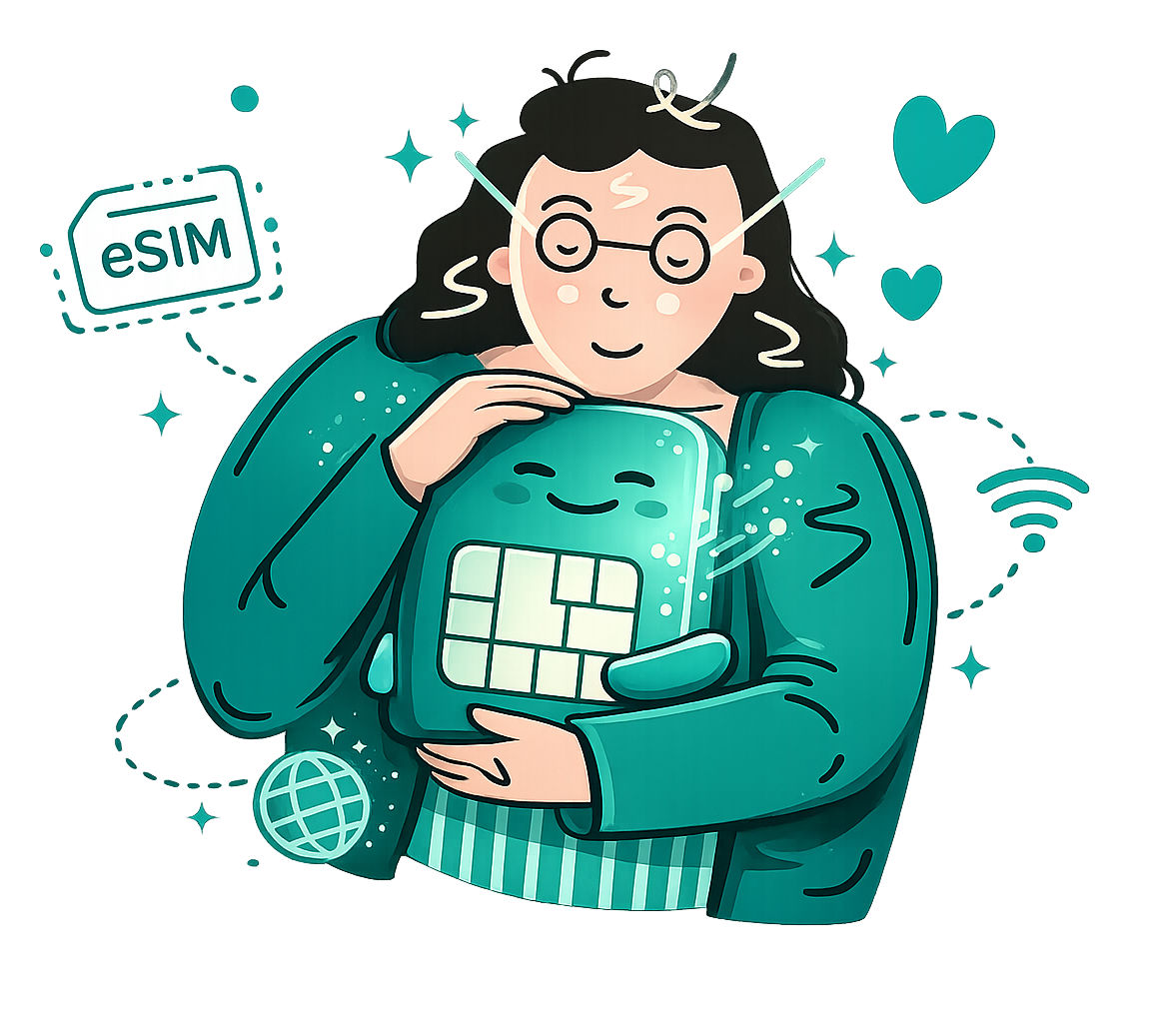 Person holding an eSIM card illustration